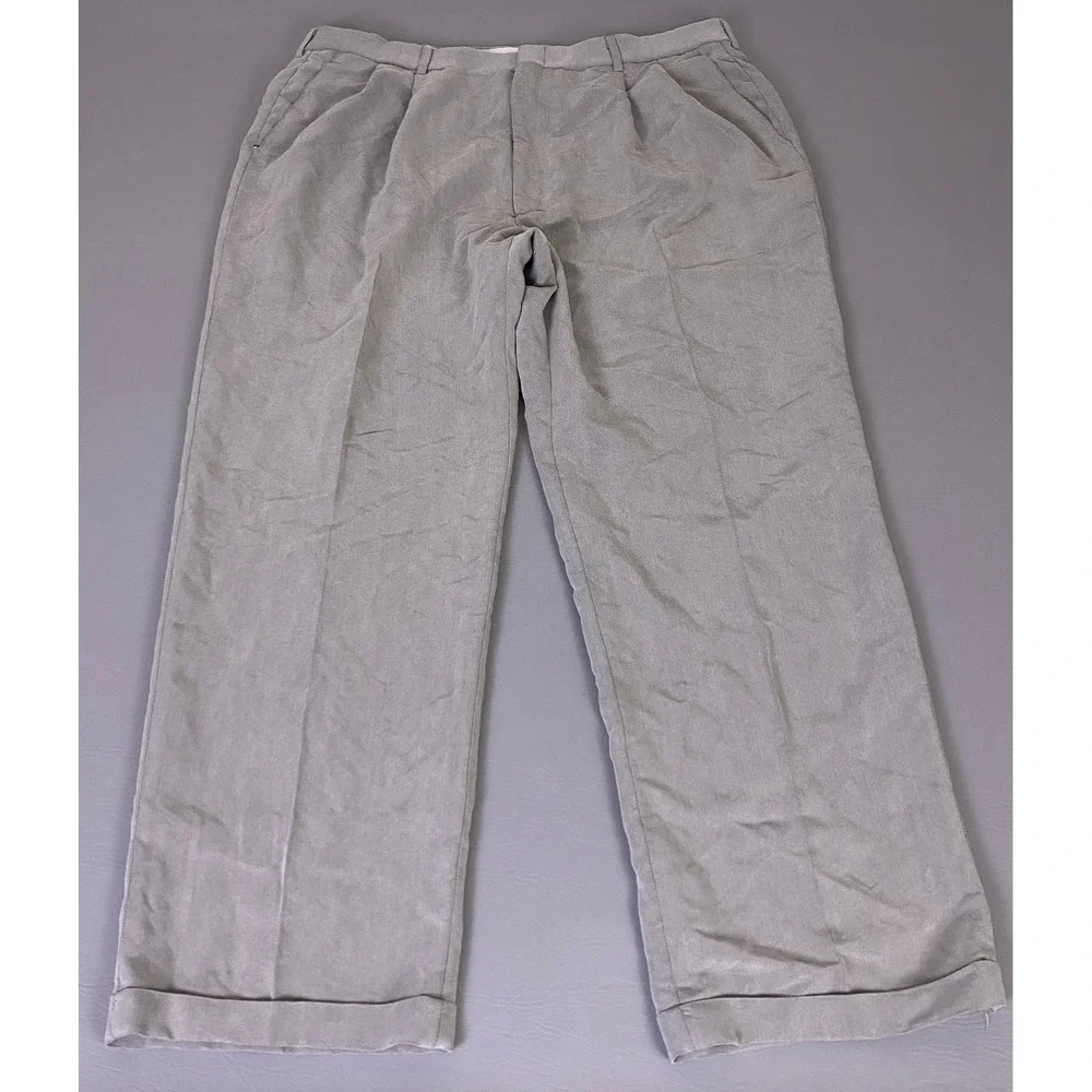 Vintage Haggar Dress Pants Men's‎ 40x30 Gray Pleated Cuffed Rayon Relaxed Fit